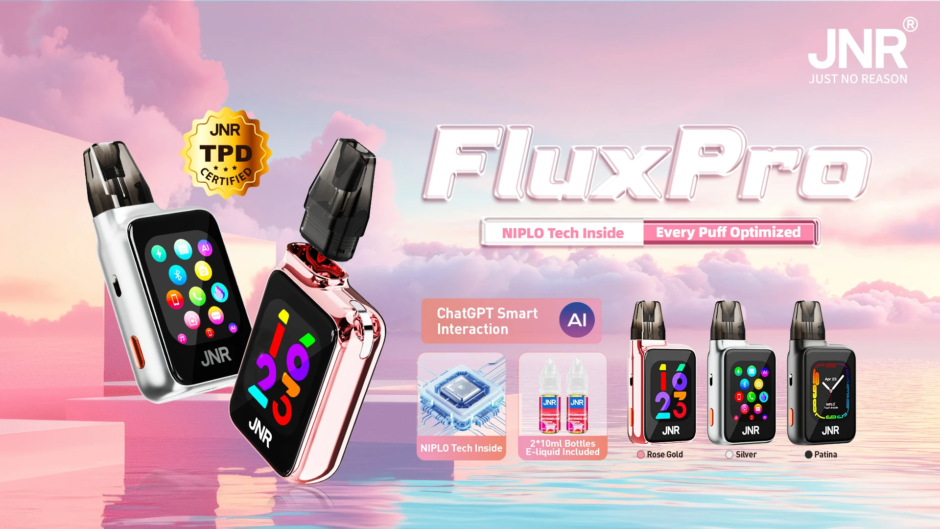 NIPLO 기술이 적용된 JNR Flux Pro: 50% 향상된 효율로 더 높은 차원의 베이핑을 경험하세요